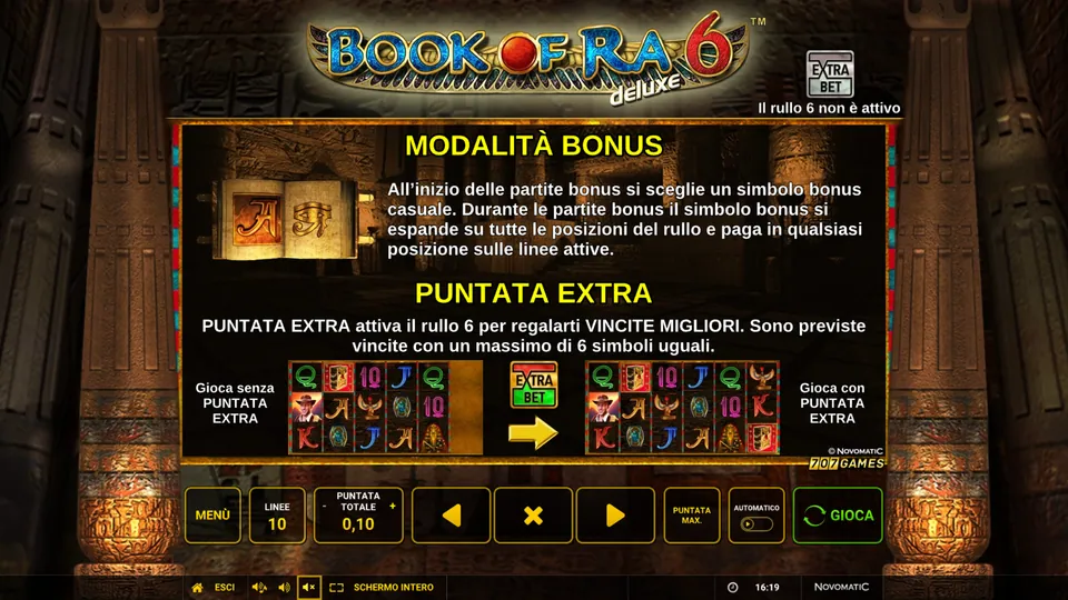 Modalità bonus e puntata extra spiegate nel gioco